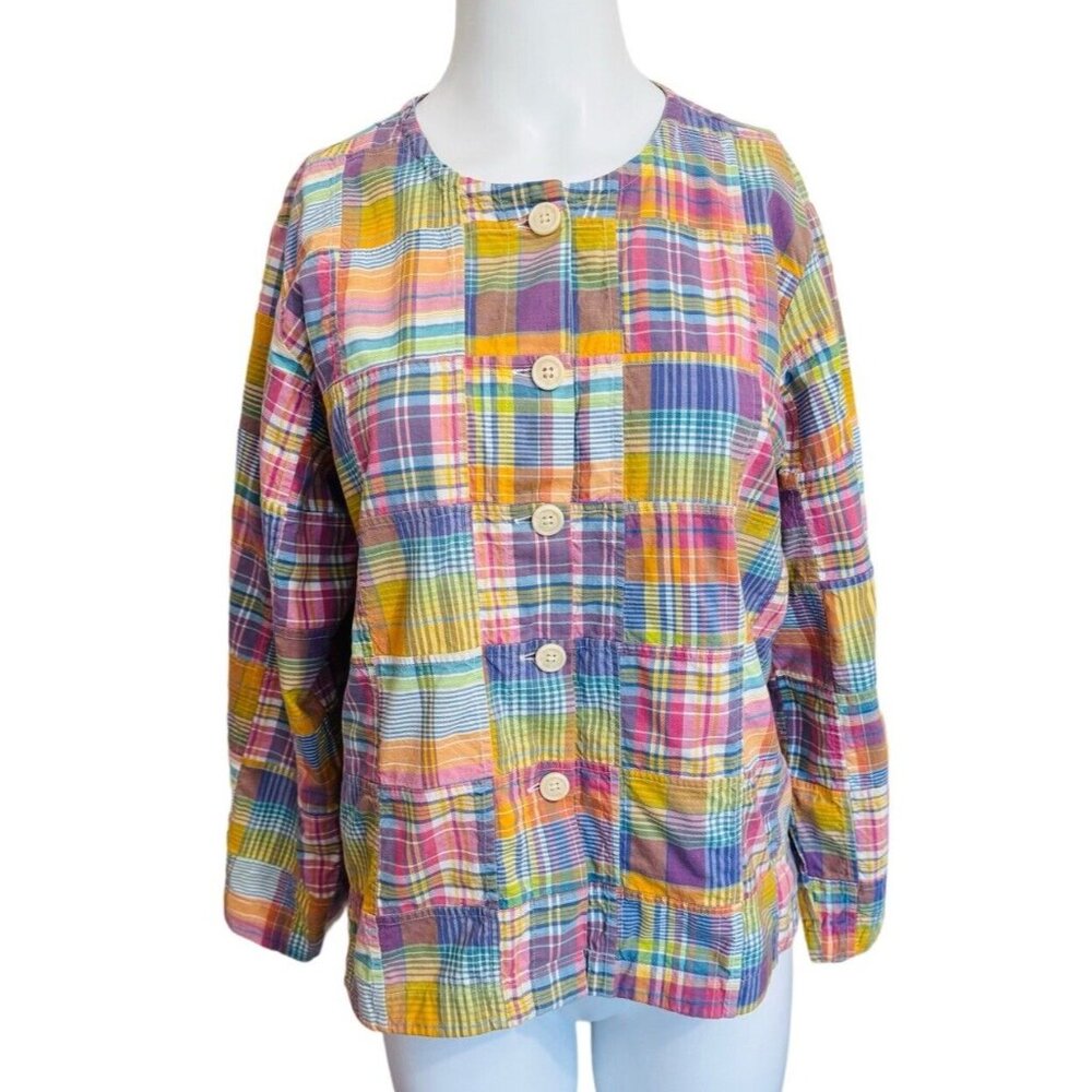 Vintage Orvis Madras Plaid Patchwork Button Up Shirt Womens 12 - Picture 2 of 9
